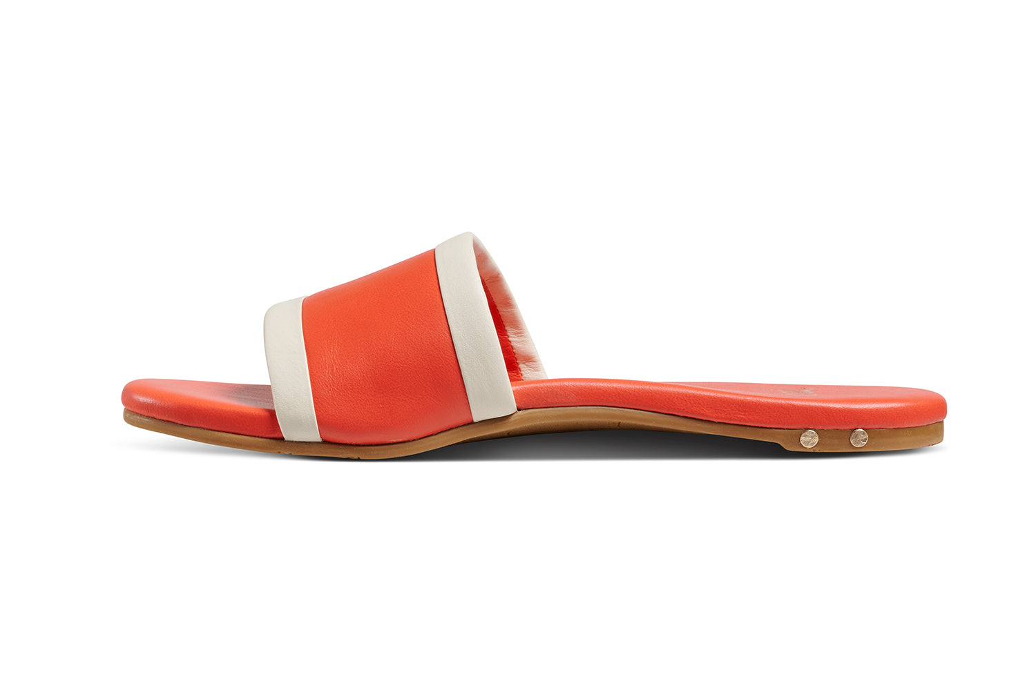 Shorebird leather slide sandals in tomato/vanilla - product side shot