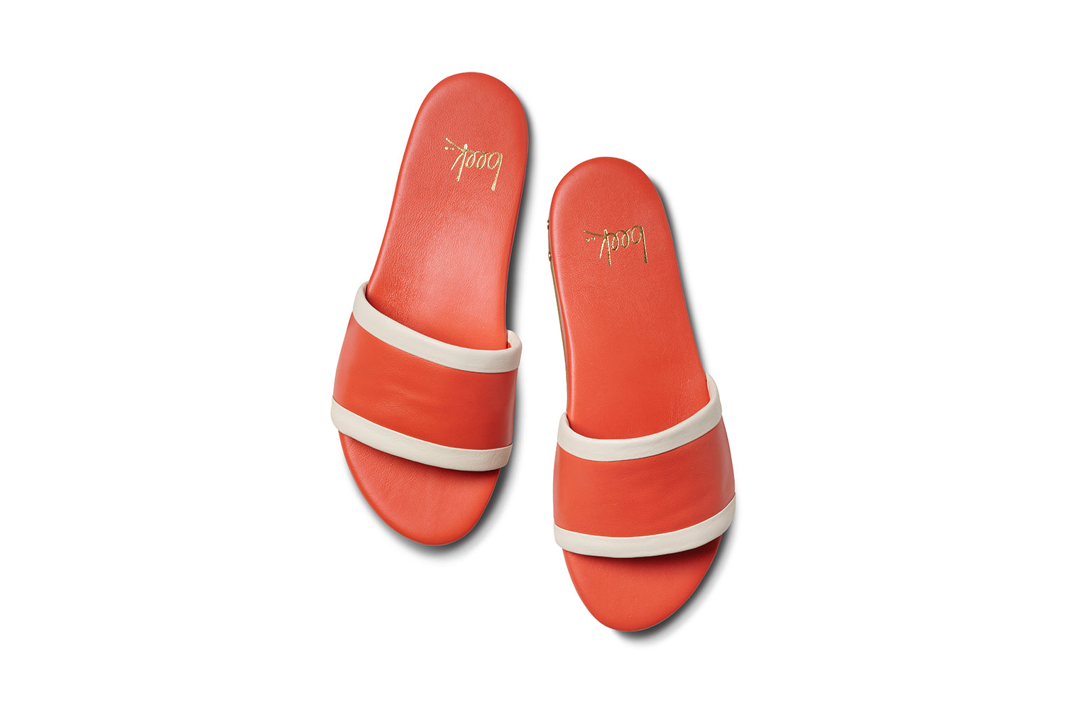 Shorebird leather slide sandals in tomato/vanilla - product top shot