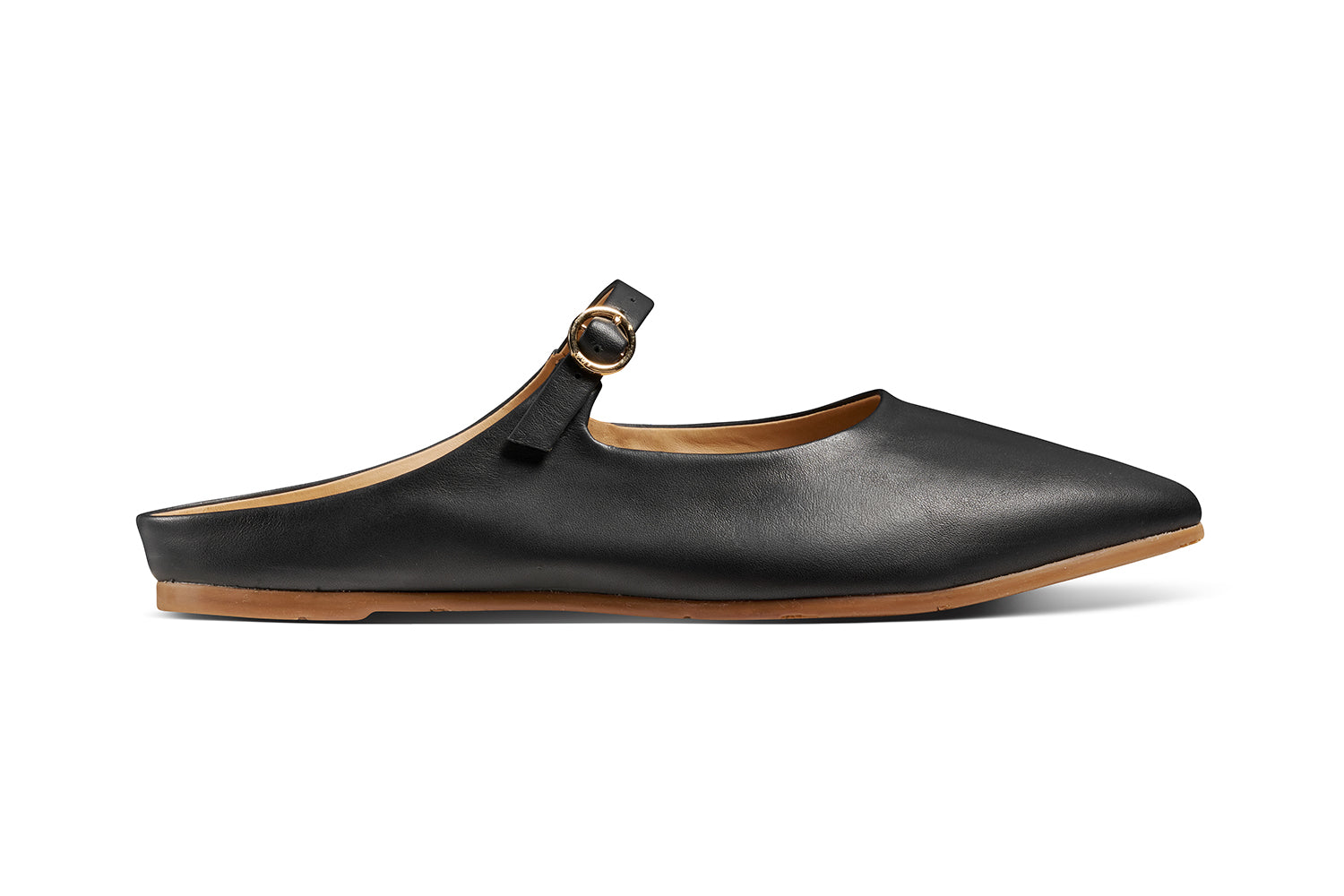 Swallow leather ballet mule in black - product side shot
