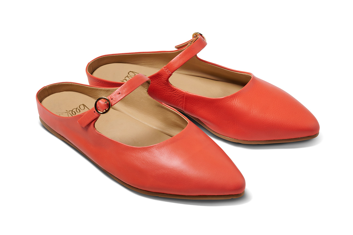 Swallow leather ballet mule in tomato - product angle shot