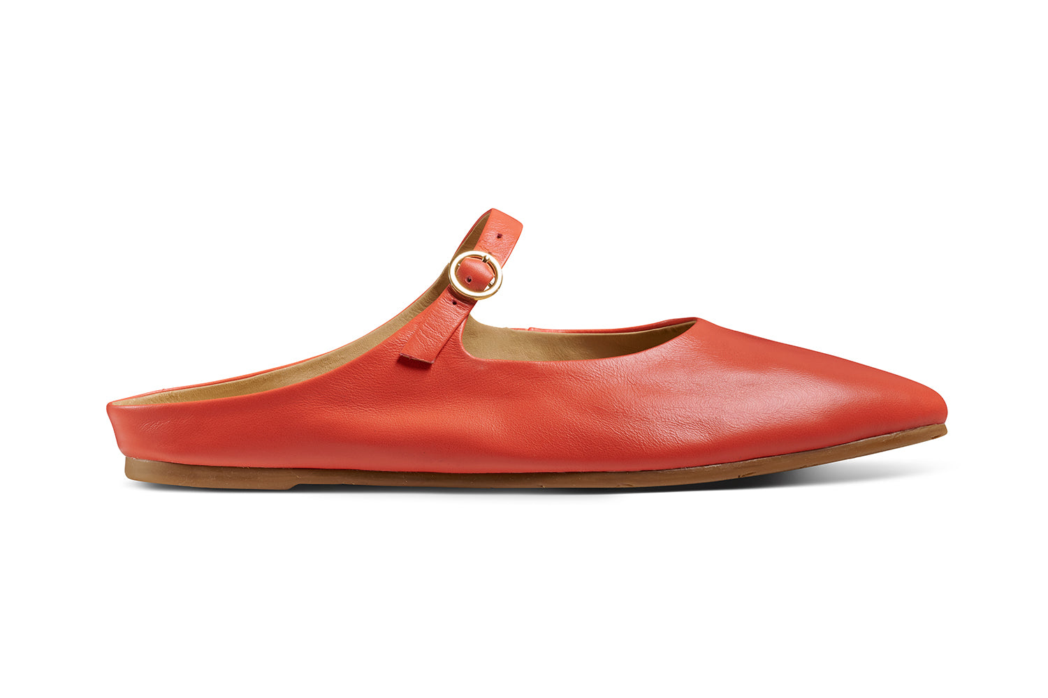 Swallow leather ballet mule in tomato - product side shot
