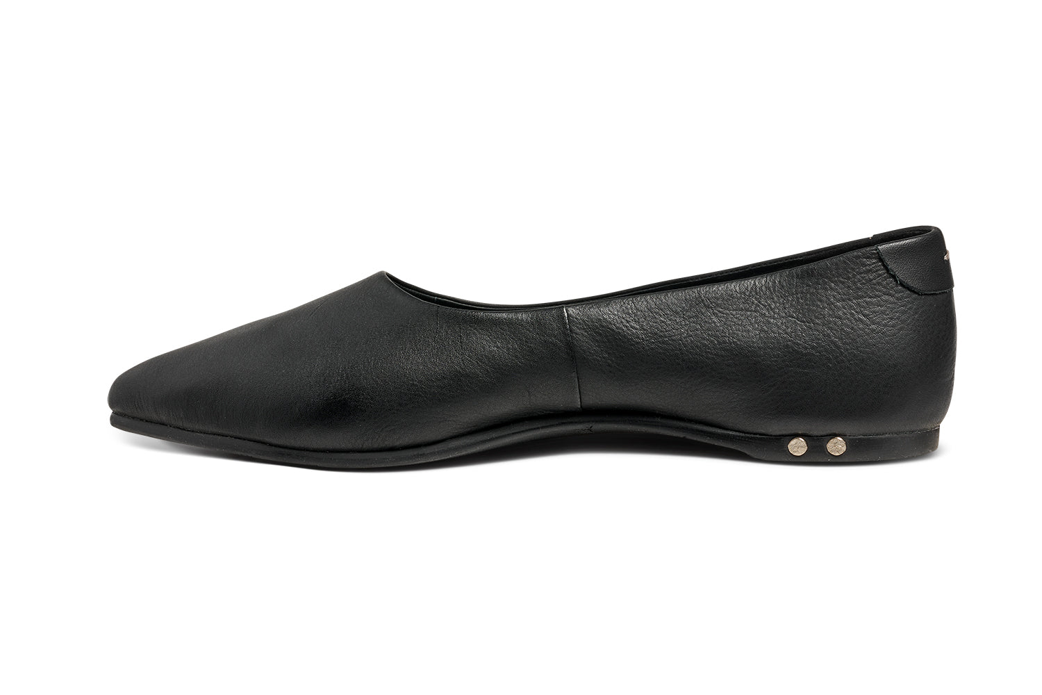 Swoop leather ballet slipper in black - product side shot