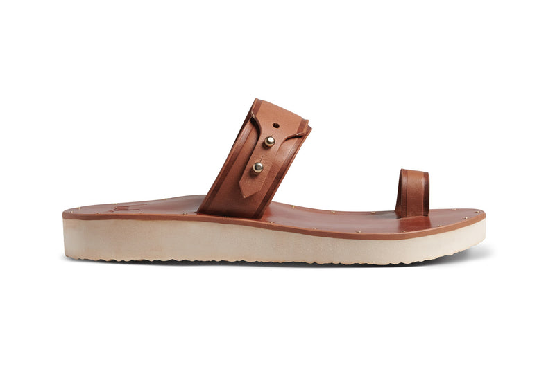 Whistler burnished leather toe-ring sandal in cognac - side shot