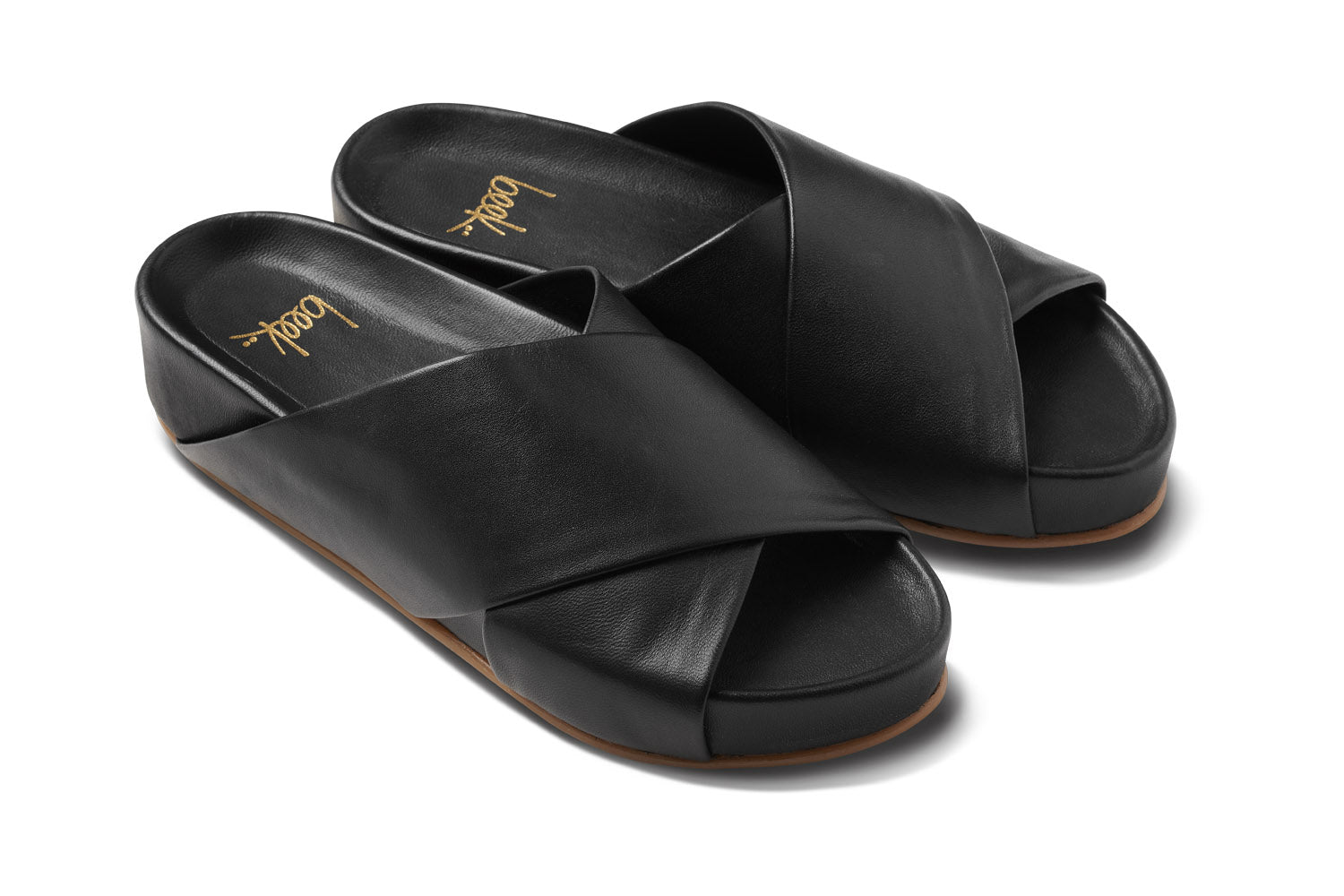 Tag fat Lingvistik Blåt mærke ORIOLE Black Leather Platform Slide Sandal | beek