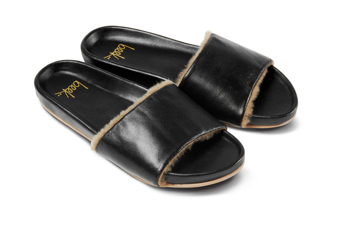 Black slides leather deals