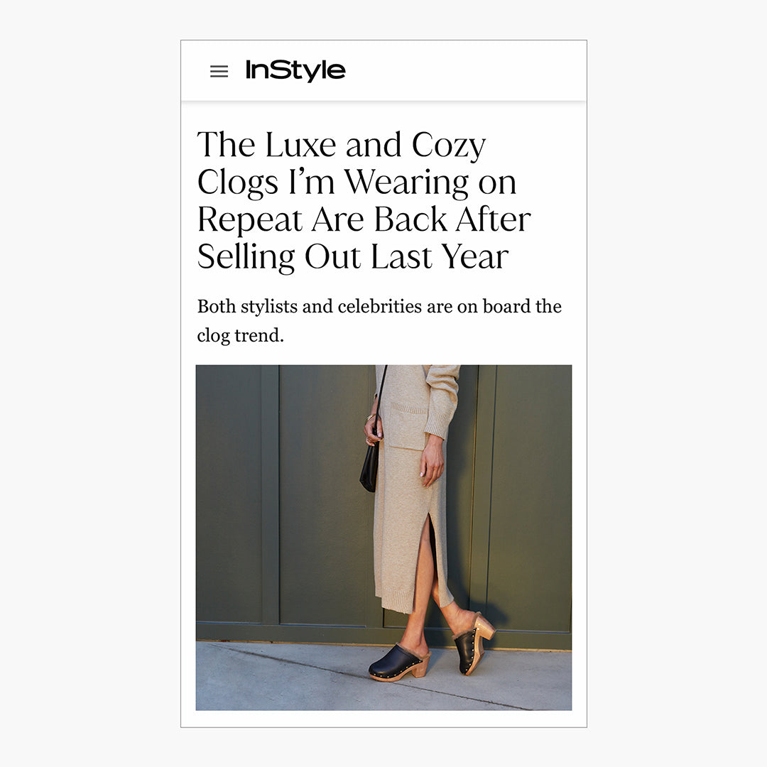 Woodpecker Mas Shearling clog featured in InStyle magazine.