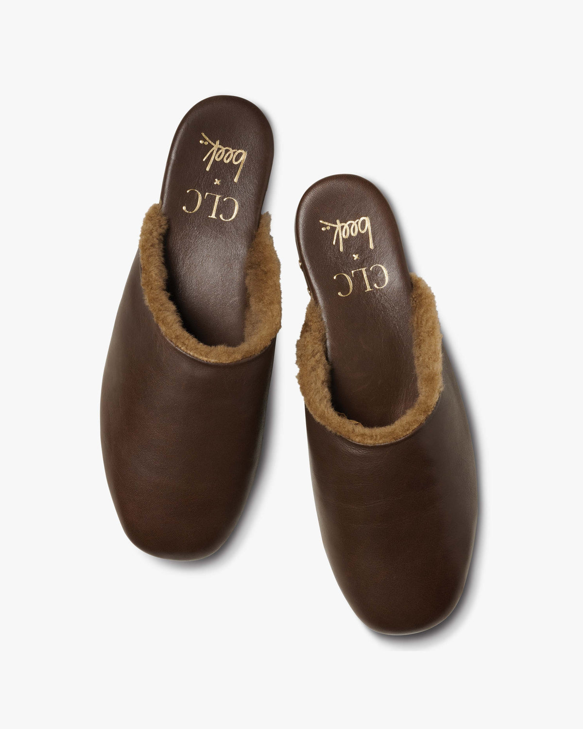 Larkin shearling leather mule in chocolate - product top shot