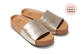 Pelican platform sandal - platinum/beach - angle shot. As seen in Travel + Leisure.