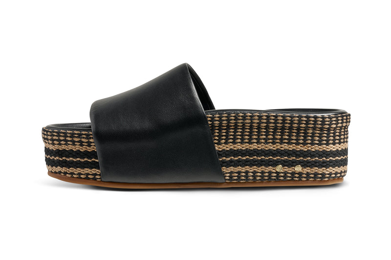 Albatross Textile leather platform slide sandal in black - product side shot
