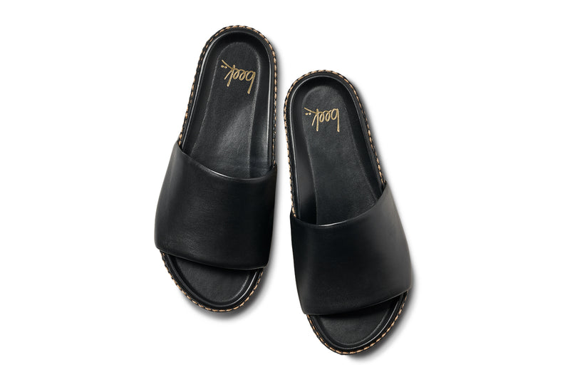 Albatross Textile leather platform slide sandal in black - product top shot