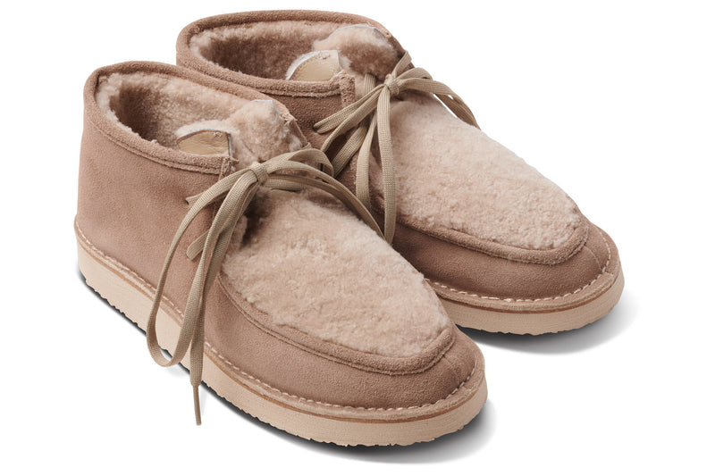 Alpine Swift shearling and suede booties in stone - angle shot