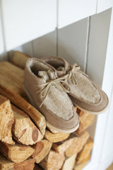 Alpine Swift shearling and suede booties in stone - product shot