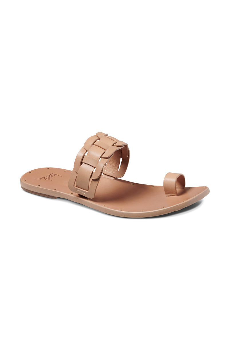 Barbet leather toe-ring sandals in honey - single shoe angle shot