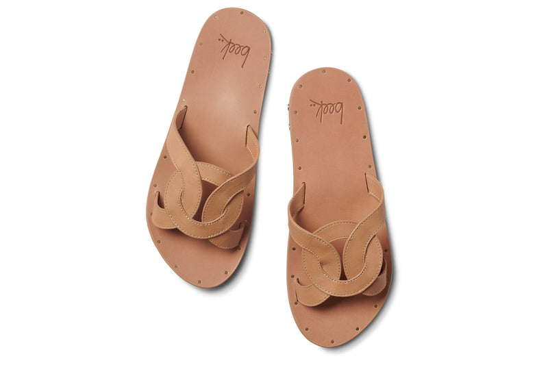 Batis leather slide sandals in honey - top shot