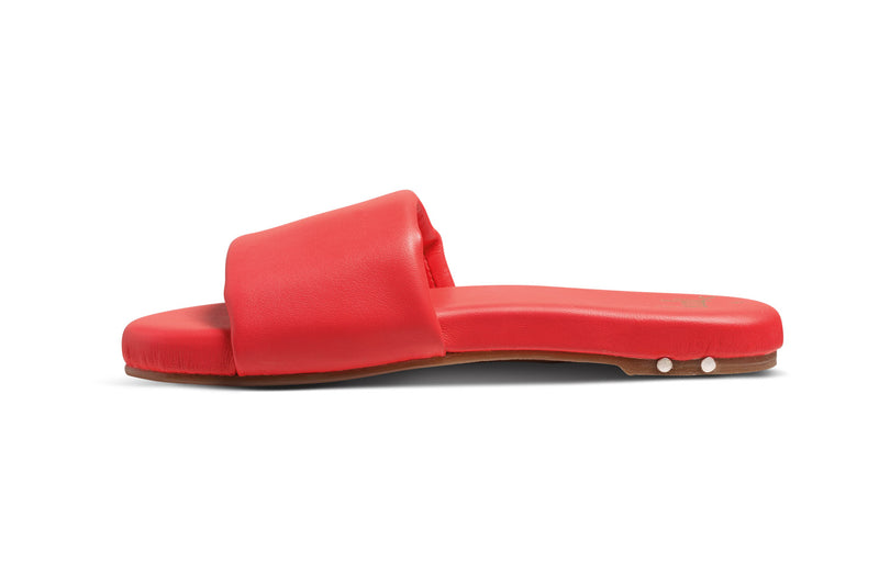 Baza leather slide sandals in cherry - side shot