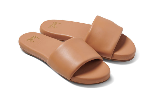 Baza leather slide sandals in honey - angle shot