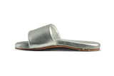Baza leather slide sandals in silver - side shot