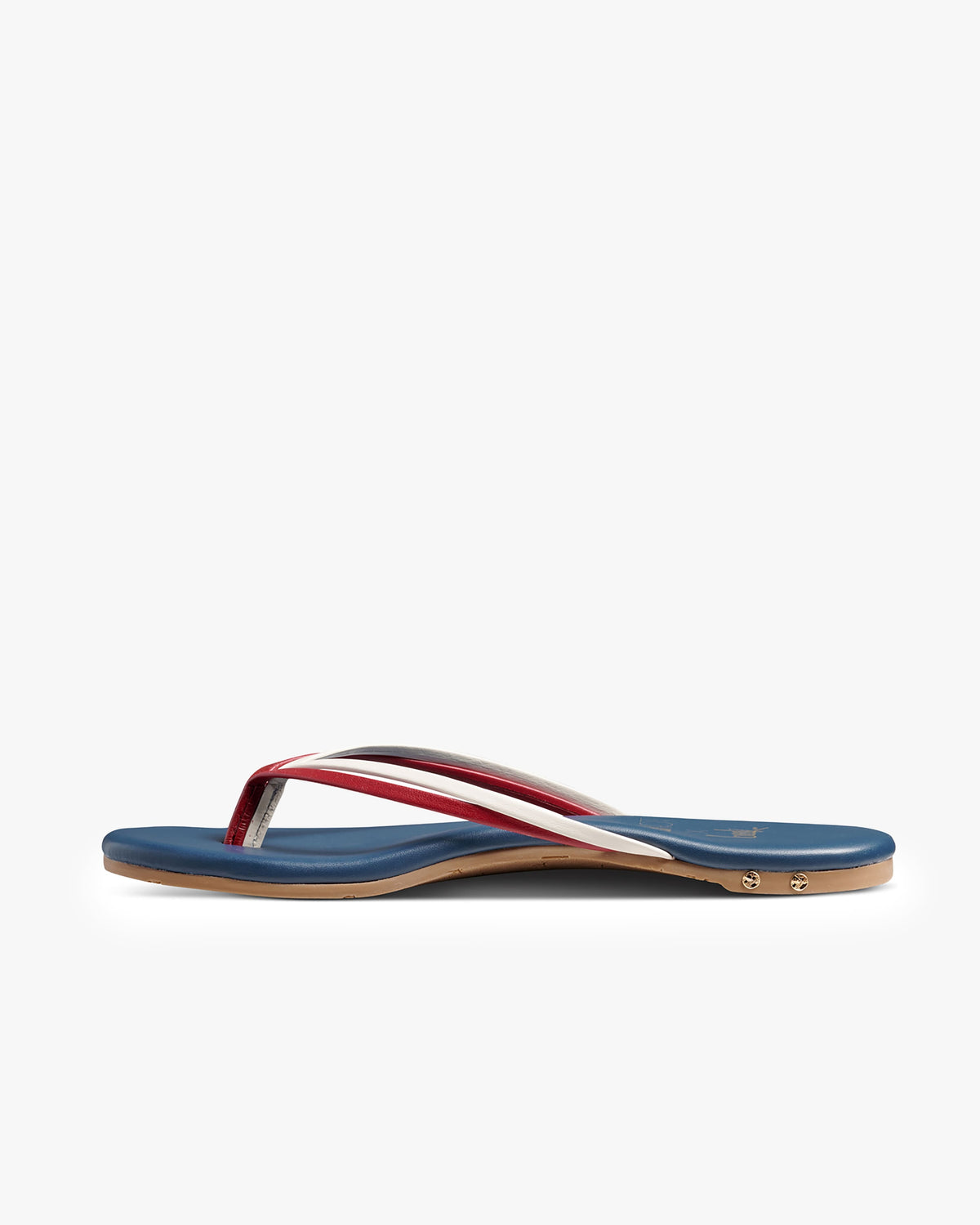 Beachbird leather flip flop sandals in multi/navy - product side shot