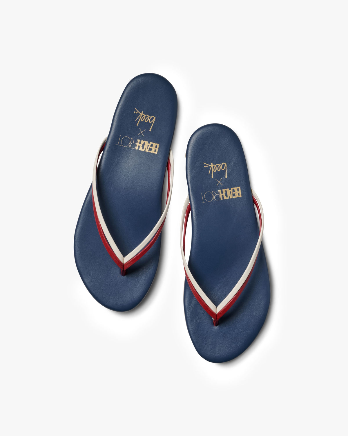 Beachbird leather flip flop sandals in multi/navy - product angle shot