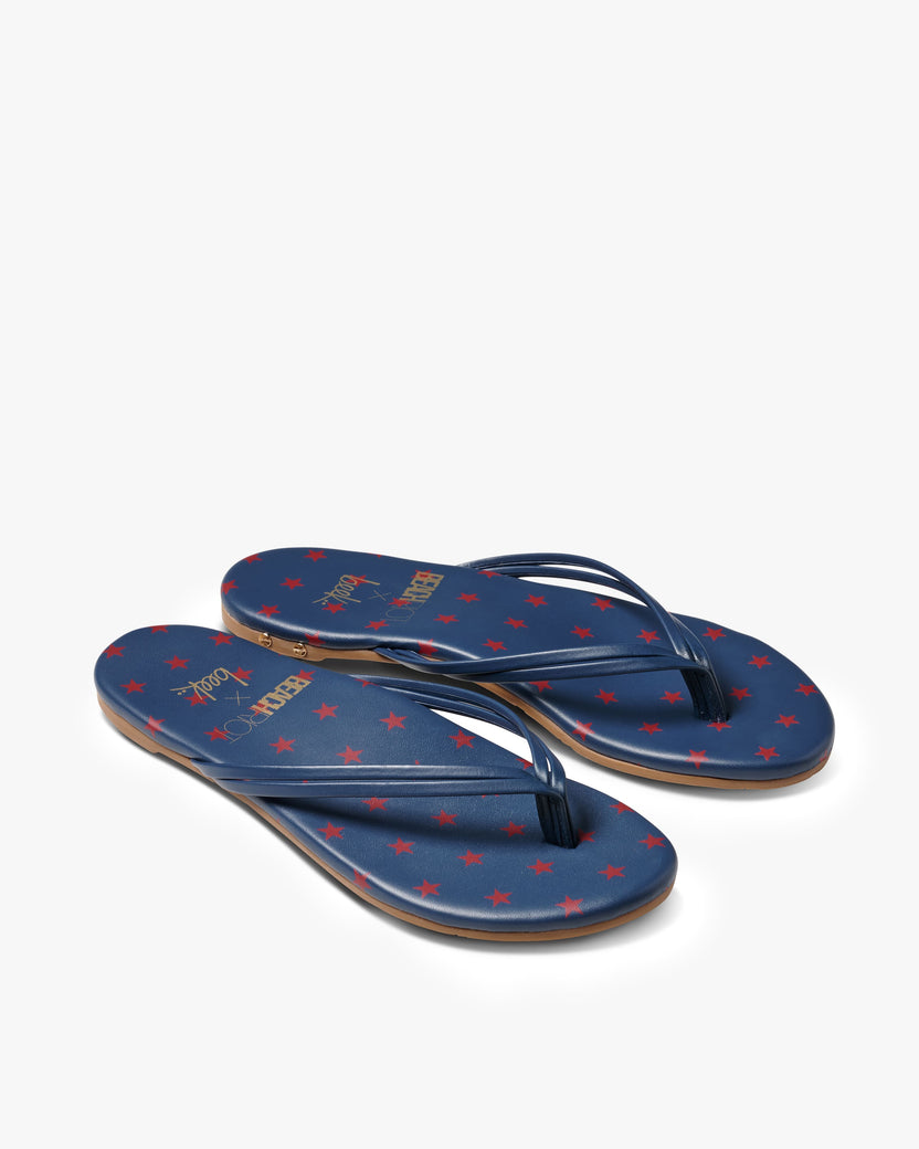 Beachbird leather flip flop sandals in navy/red - product angle shot