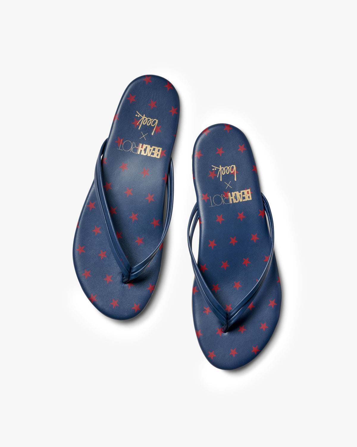 Beachbird leather flip flop sandals in navy/red - product top shot