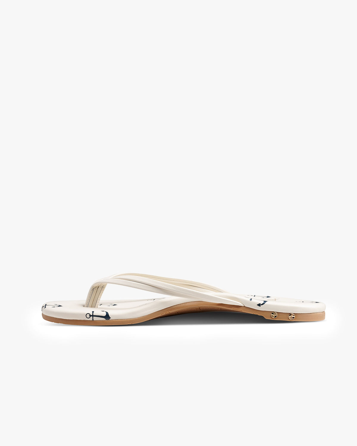 Beachbird leather flip flop sandals in vanilla/navy - product side shot