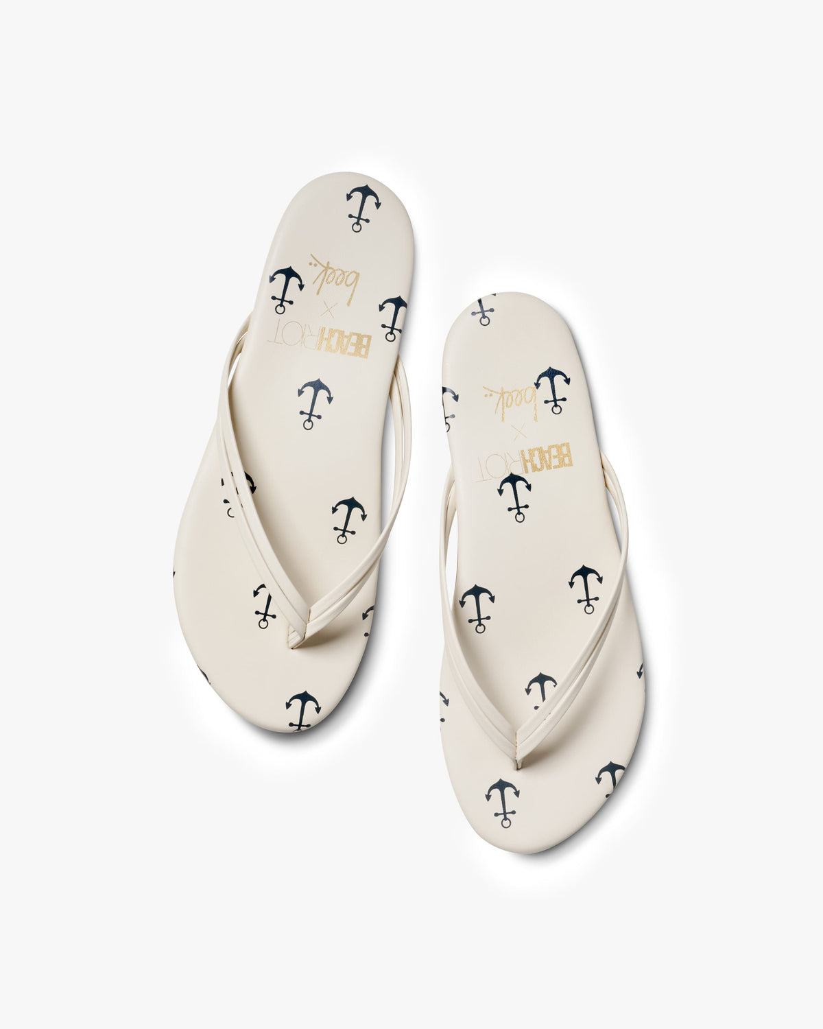 Beachbird leather flip flop sandals in vanilla/navy - product top shot