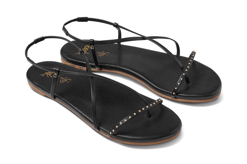 Bitsybird leather sandals in black - product angle shot