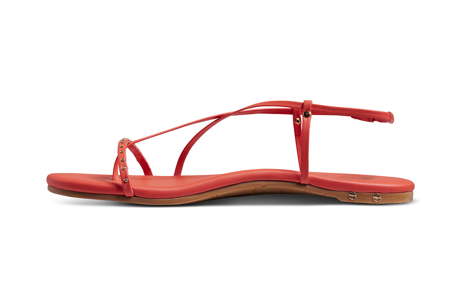 Bitsybird leather sandal in tomato - product side shot