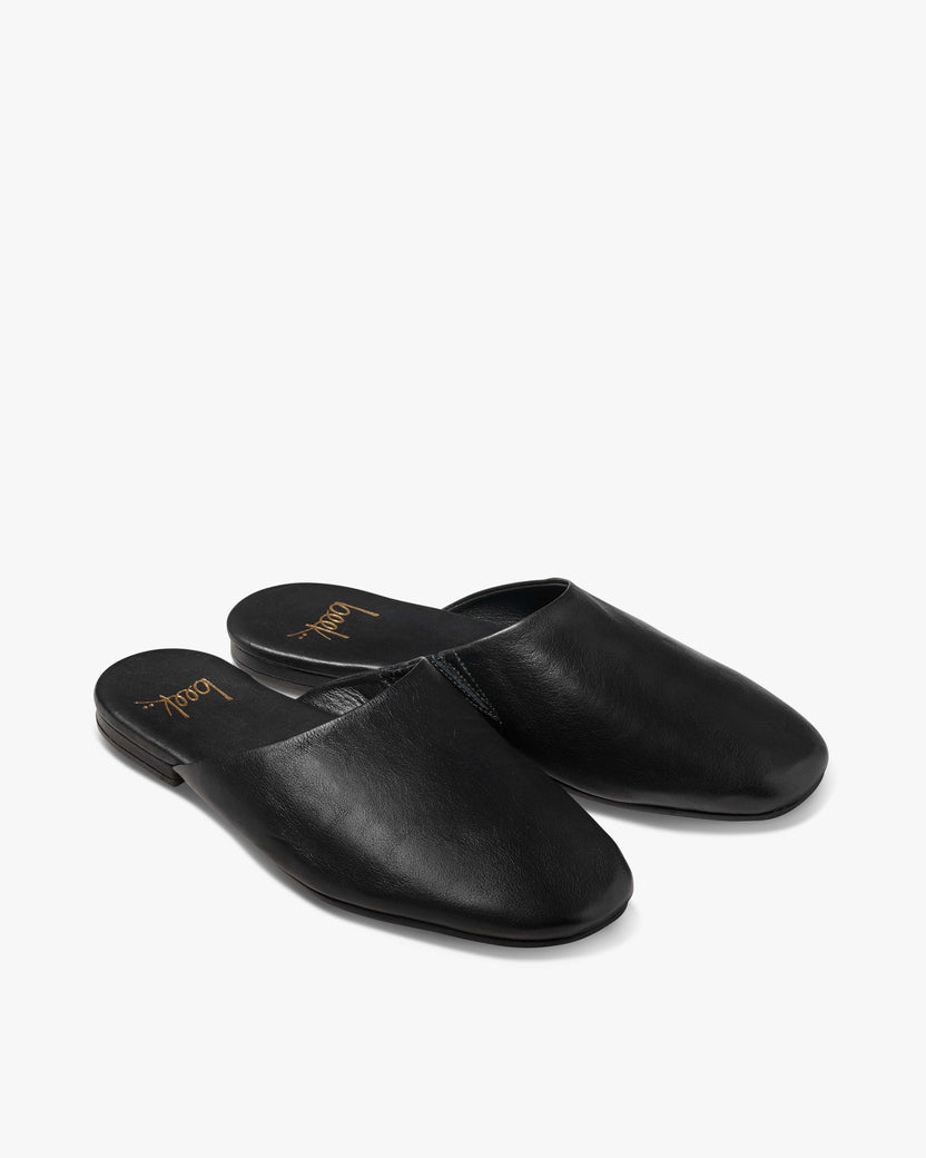 Blackbird leather mules in black - product angle shot