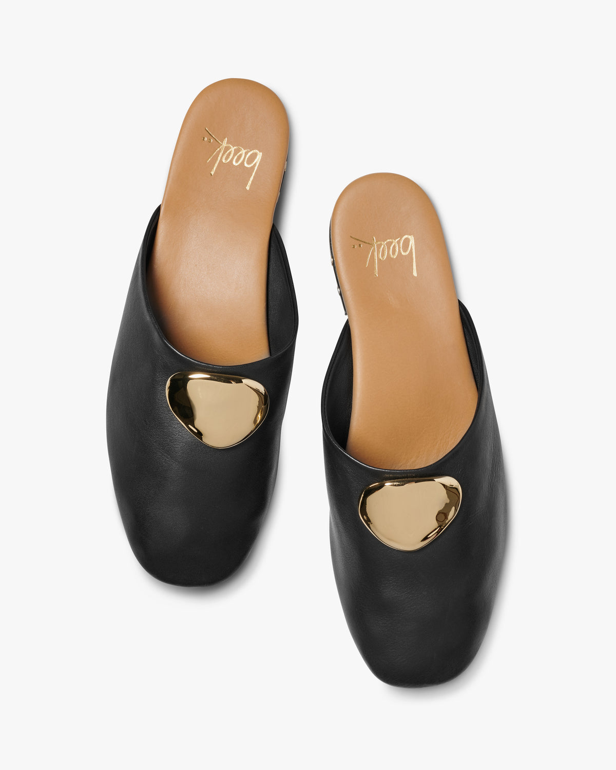 Blackbird Bling leather mule in black with gold embellishment hardware - product top shot