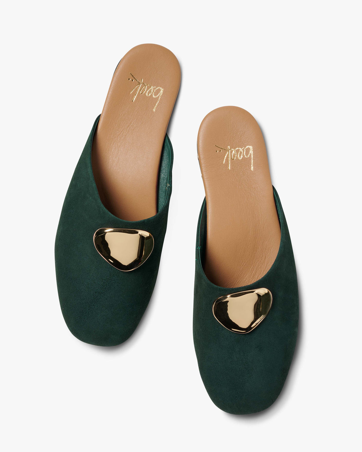 Blackbird Bling suede mule in teal with attached gold charm - product top shot