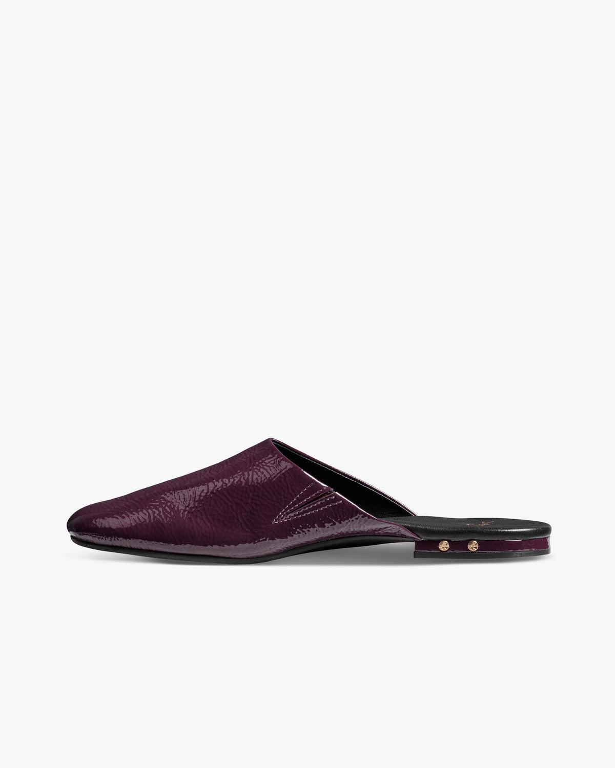 Blackbird patent leather mules in prune - product side shot