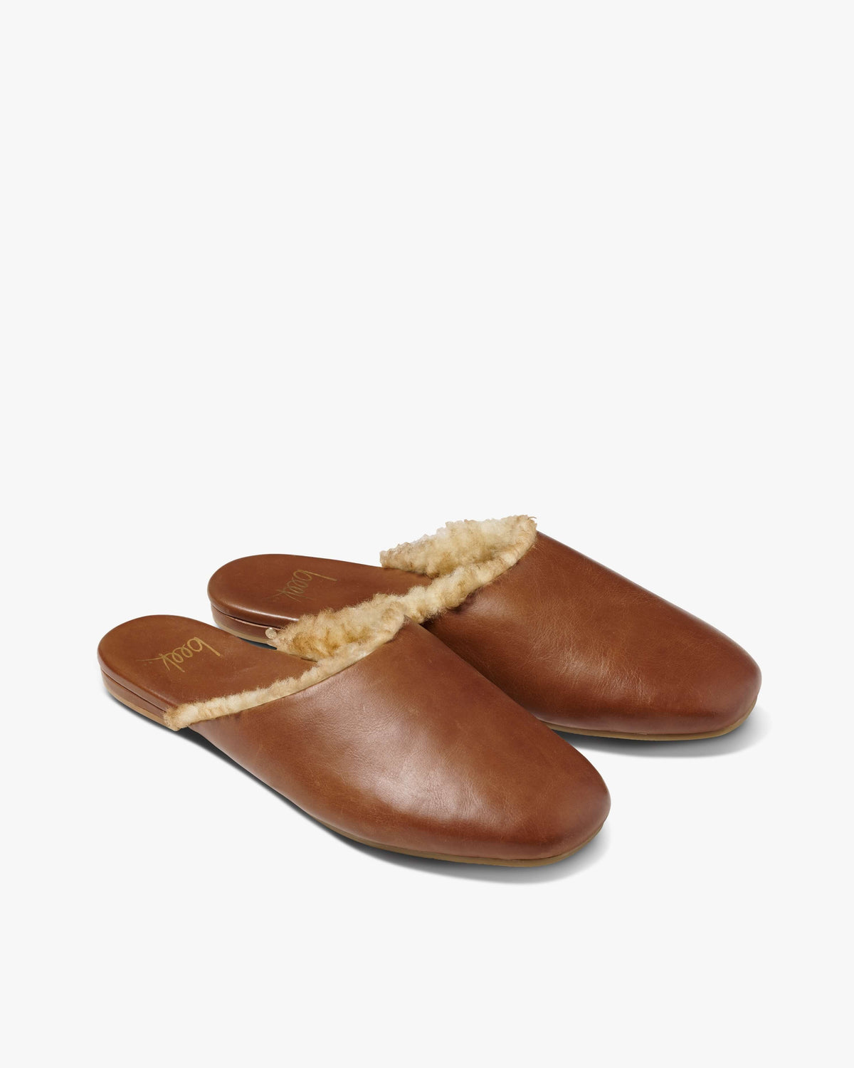 Blackbird Shearling leather mule in cognac - product angle shot