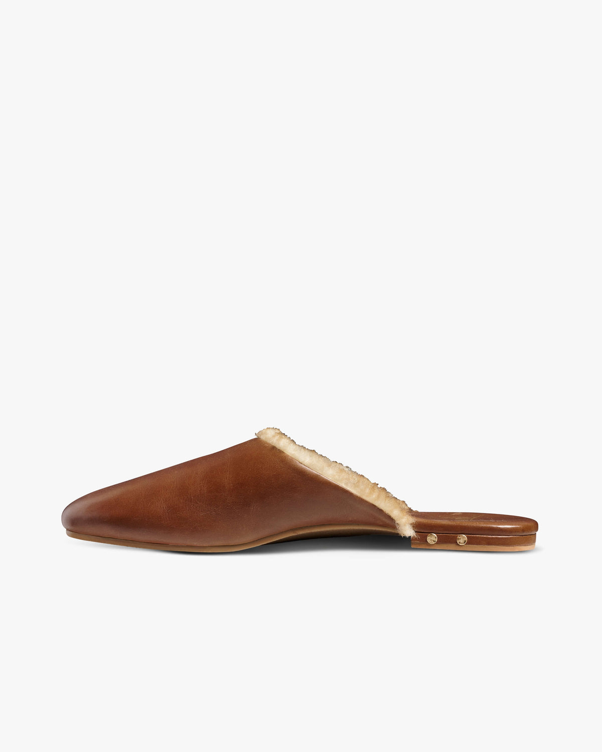Blackbird Shearling leather mule in cognac - product side shot