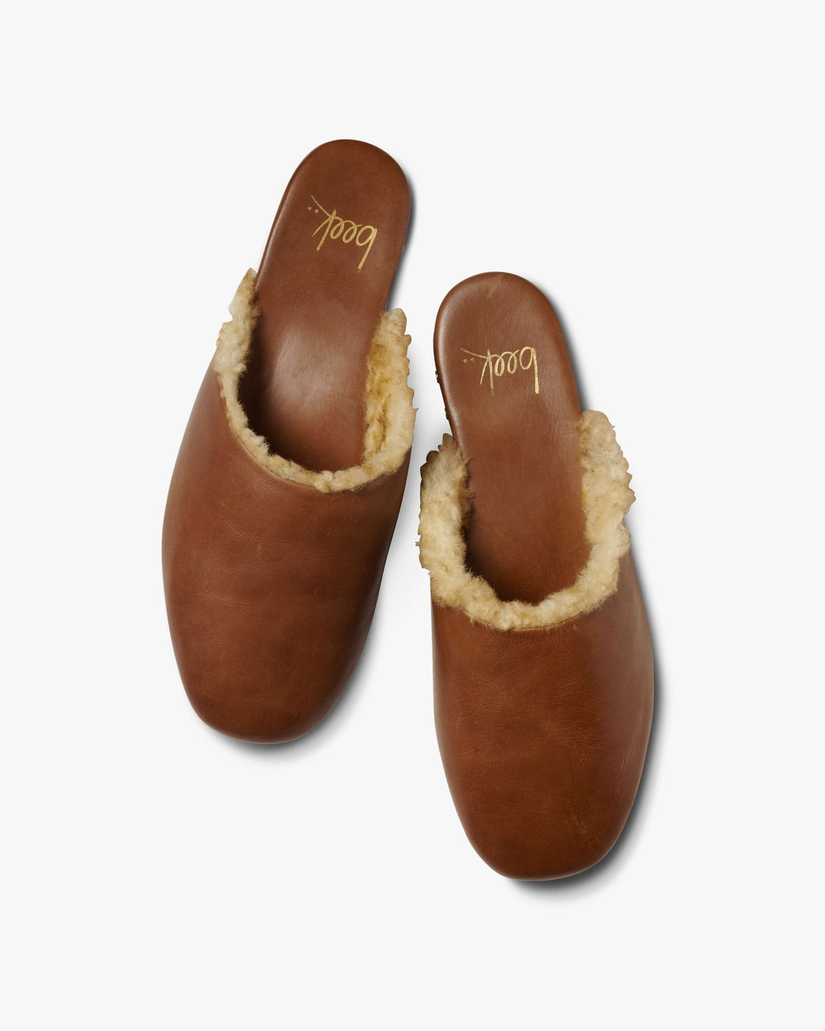 Blackbird Shearling leather mule in cognac - product top shot
