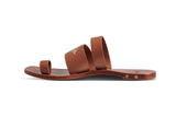 Brilliant leather toe-ring sandals in cognac with platinum details - side shot