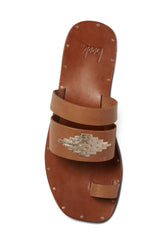 Brilliant leather toe-ring sandals in cognac with platinum details - single shoe top shot