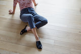 Model wearing Broadbill leather sandal in cognac