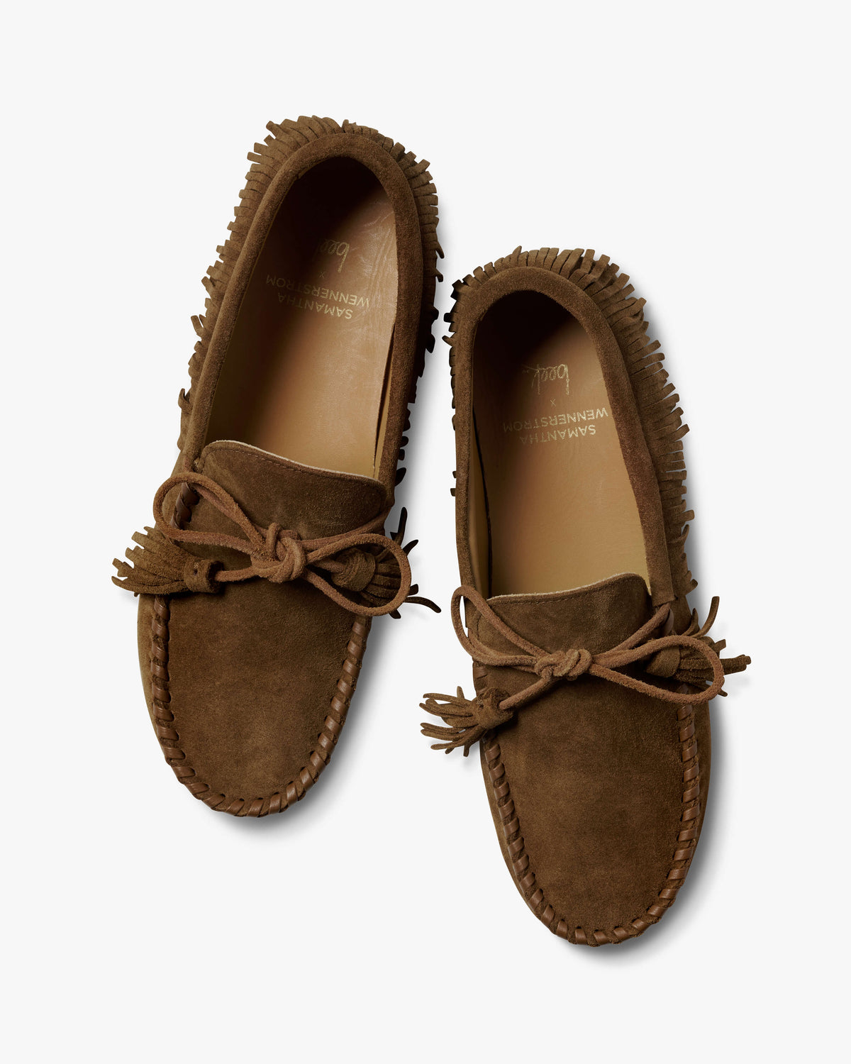 Samantha Wennerstrom collab Burke suede moccasin shoe in chestnut - product top shot