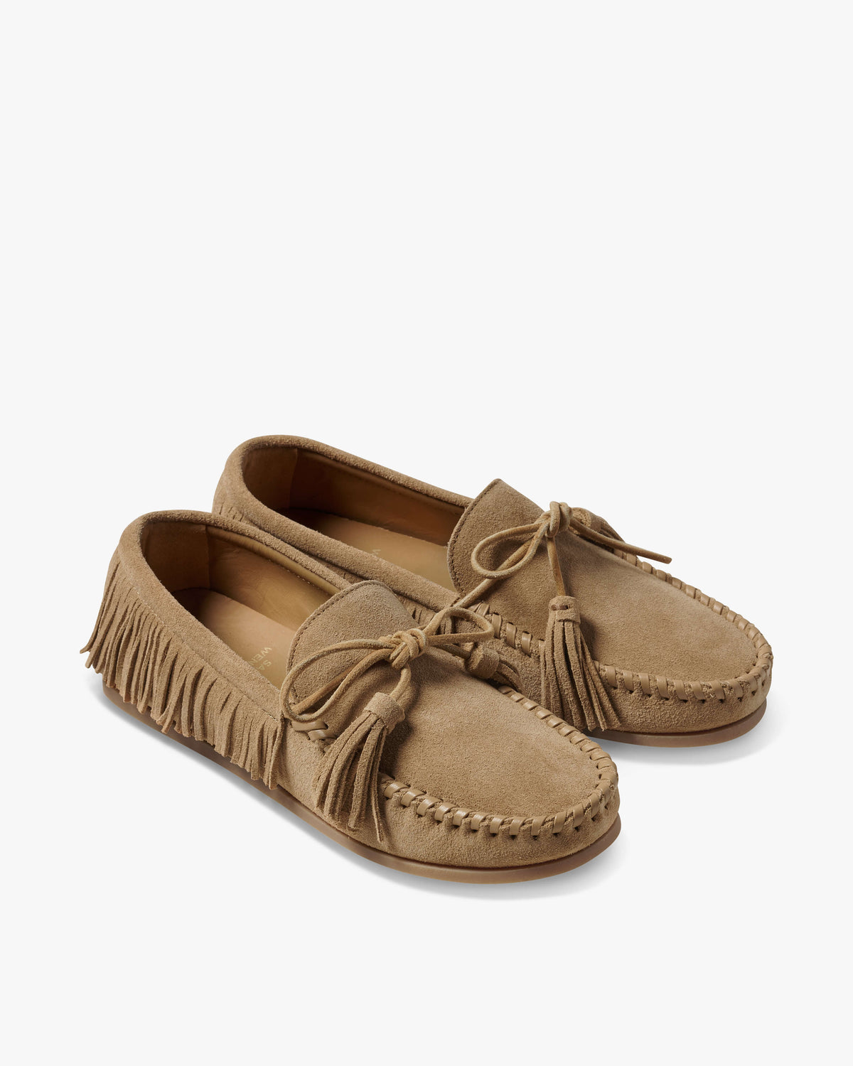 Samantha Wennerstrom collab Burke suede moccasin shoe in oat - product angle shot