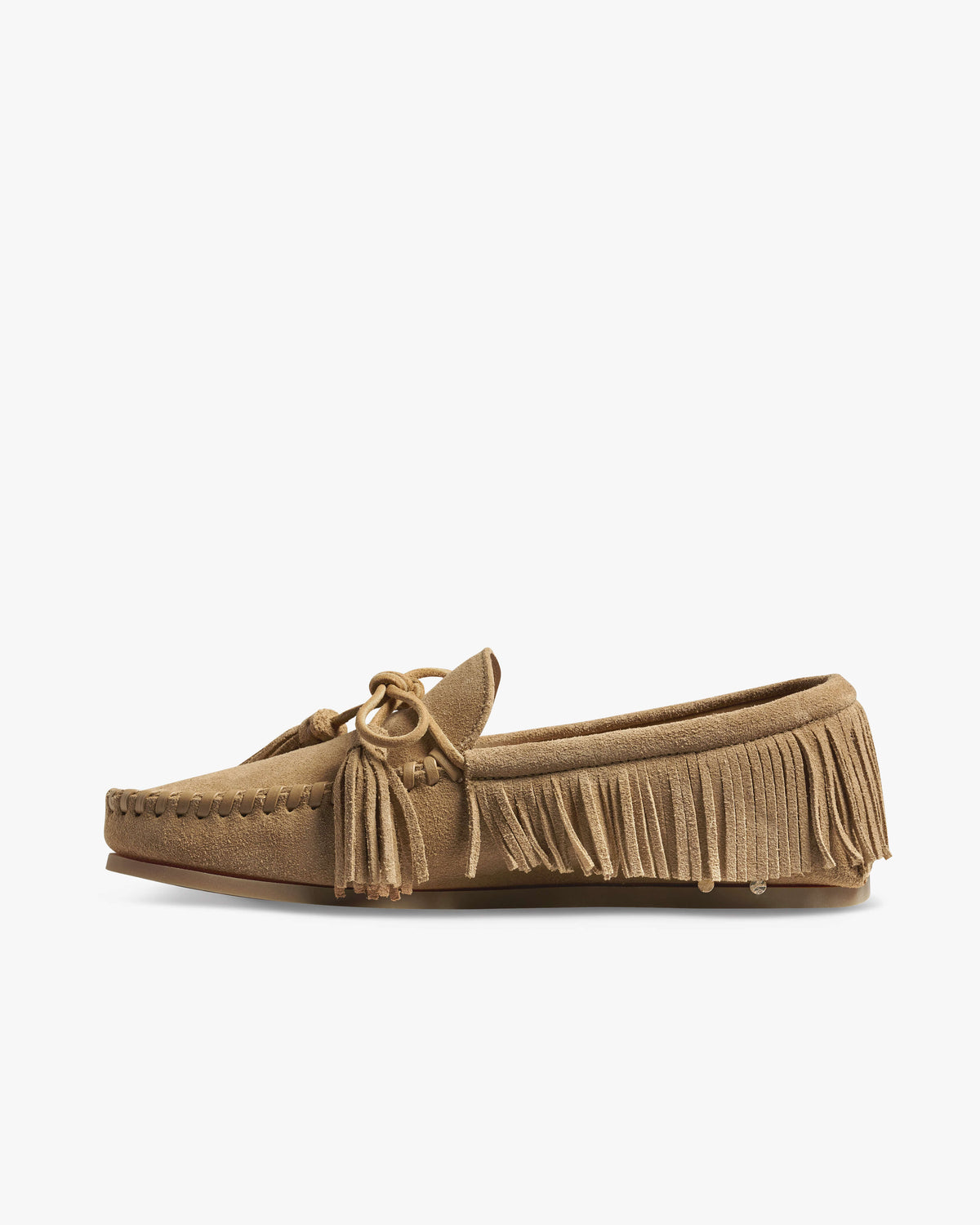Samantha Wennerstrom collab Burke suede moccasin shoe in oat - product side shot