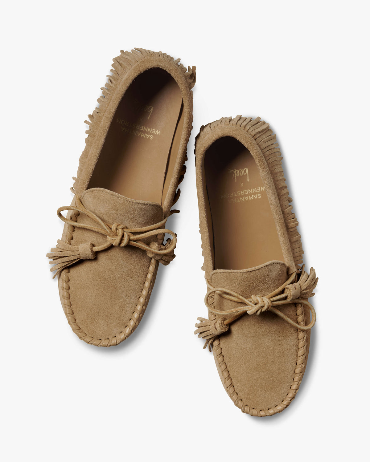 Samantha Wennerstrom collab Burke suede moccasin shoe in oat - product top shot