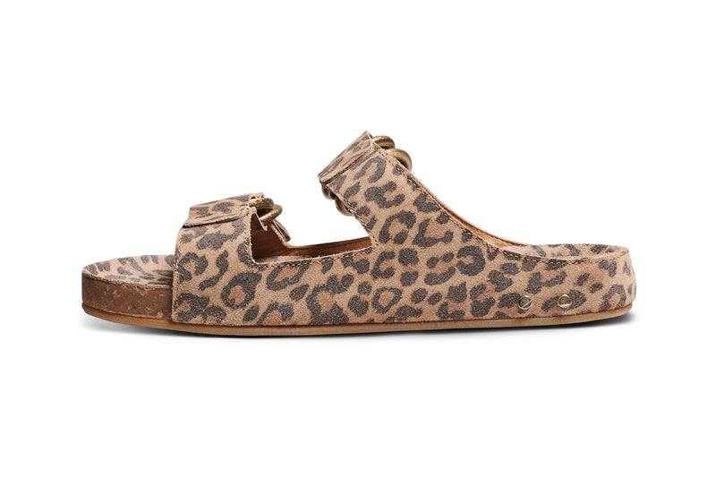 Buzzard suede sandals with two ring adjustable strap in leopard - side shot