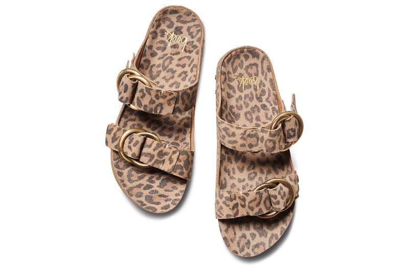 Buzzard suede sandals with two ring adjustable strap in leopard - top shot