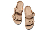 Buzzard suede slide sandal with two ring adjustable strap in stone - top shot