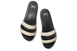 Calibird leather slide sandals in eggshell/black - top shot