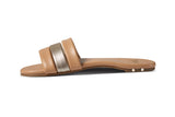 Calibird leather slide sandals in platinum/beach - side shot