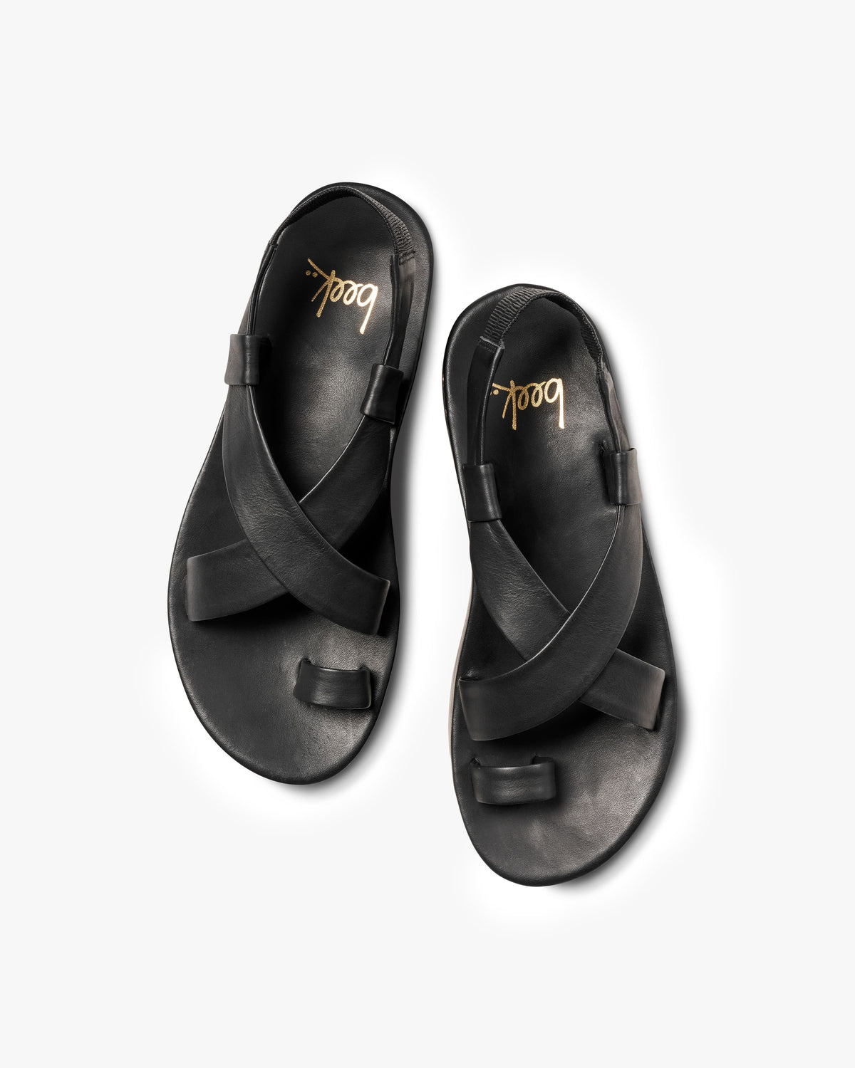 Caracara leather platform sandal in black - product side shot