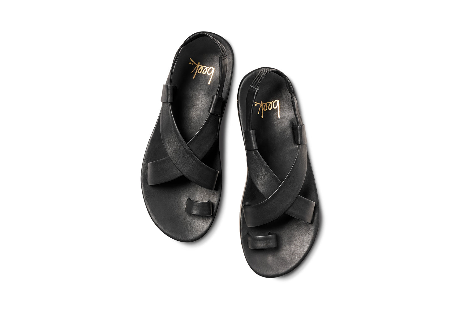 Caracara leather platform sandal in black - product top shot